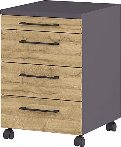 Germania GW-Profi rolcontainer 4251-564, grafiet en Grandson-eiken, met vak voor gebruiksvoorwerpen, B: 42 cm, H: 61 cm, D: 49 cm