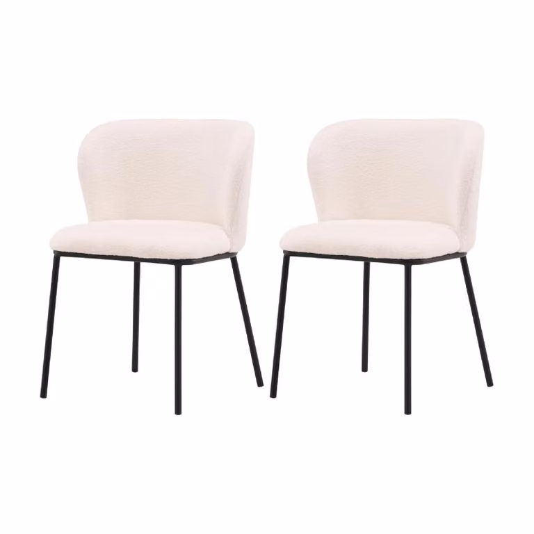 Set van 2 Nest of Nora Eetkamerstoelen met wit bouclé en zwart metalen frame