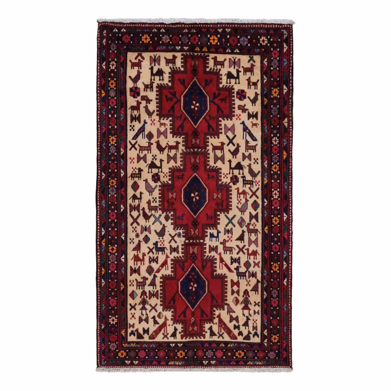 home24 Afshar Laagpolig vloerkleed beige wol B: 112 cm, D: 198 cm