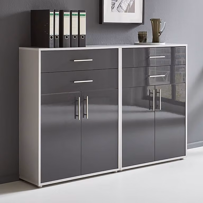 home24 Kastenset Straight 2-delig, grijs/antraciet hoogglans, B/D/H: 114 x 33 x 85 cm