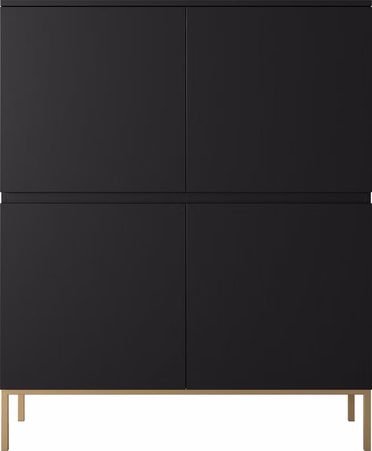 Selsey Bemmi Modern Hoge Dressoir - Zwart met gouden poten - Breedte: 100 cm