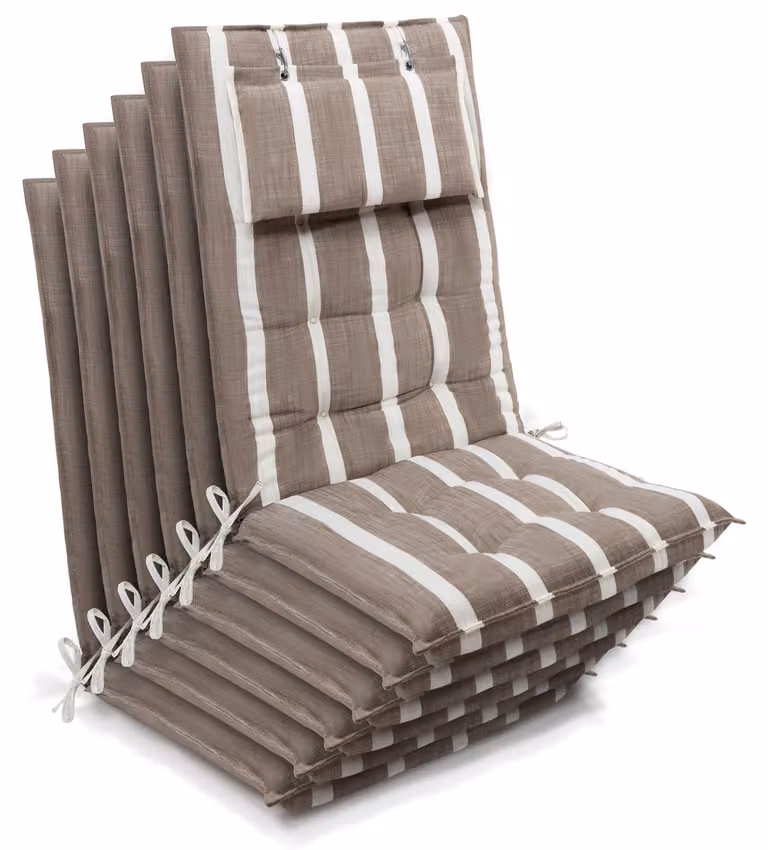Beautissu 6-delige set zonnekussens voor hoge rugleuningen, beige-wit gestreept, B: 120 cm, D: 50 cm, H: 8 cm