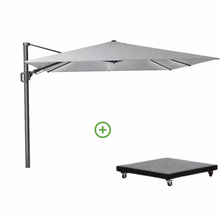 Platinum Challenger T² Glow zweefparasol met Monza parasolvoet 90kg - Light Grey - B/D/H: 300 x 300 cm