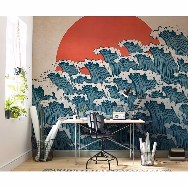 home24 Nami Vlies-fotobehang, Abstract Modern, Multicolour Blauw, Breedte: 300 cm, Hoogte: 280 cm
