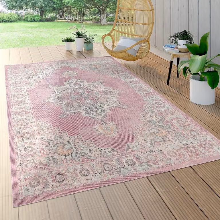 Marokkaans Mandala Vloerkleed Roze voor Binnen en Buiten, 140 x 200 cm