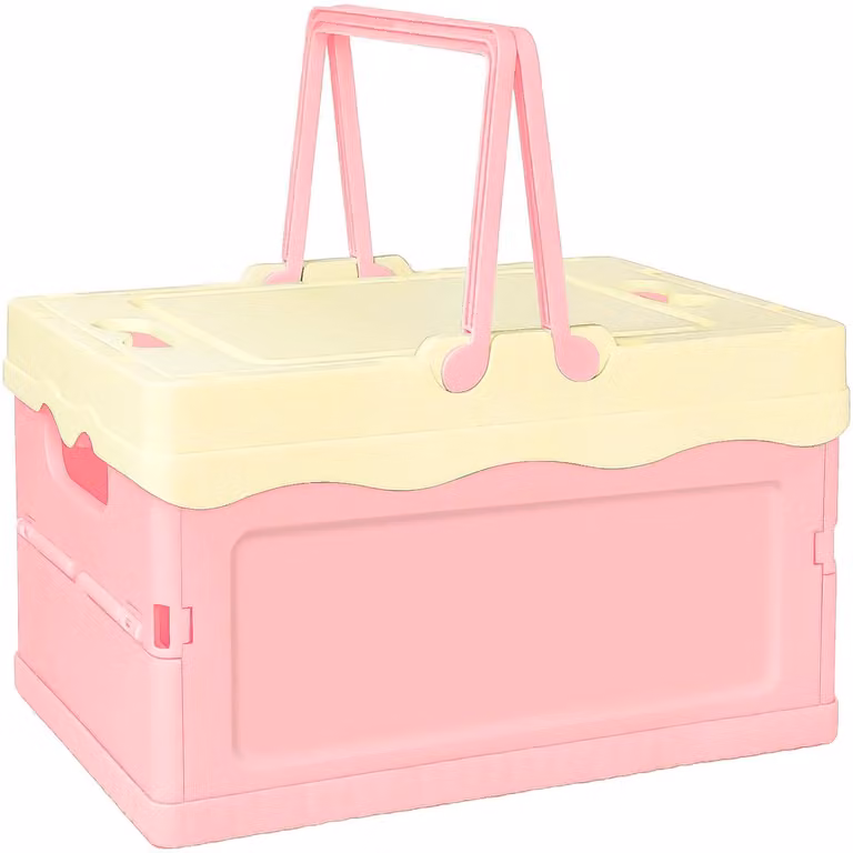 SnelShoppen Pastel Plastic Opbergmand met Deksel Roze