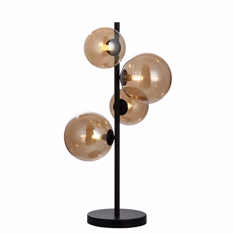 Freelight Tafellamp Calcio met 4 amber glazen bollen, zwart, Hoogte: 60 cm