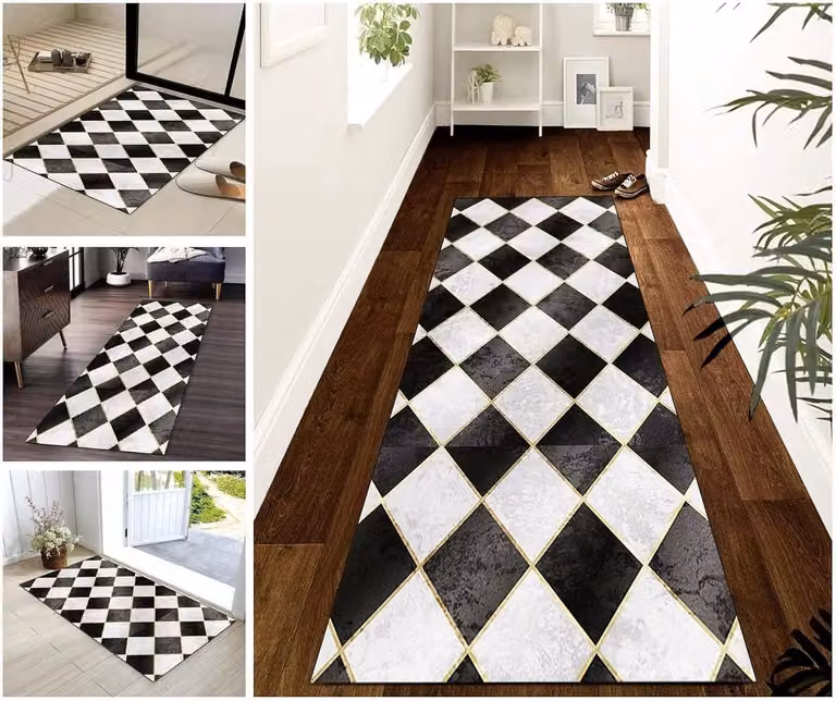 Keuken Runner Vloerkleed Zwart Wit met Anti-slip B/D: 80 x 90 cm