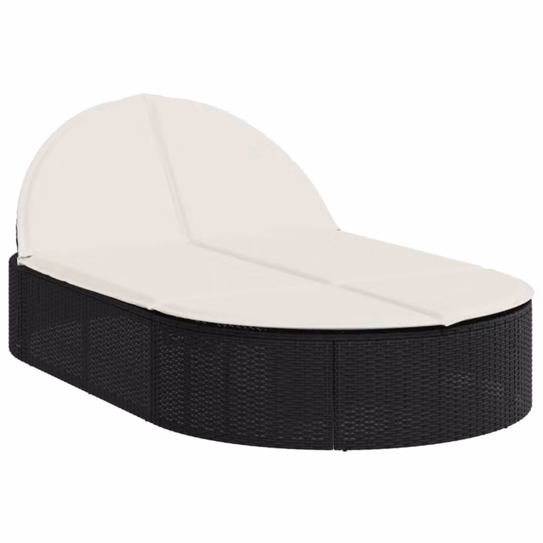vidaXL Dubbele ligbed met kussen, zwart, van polyrotan