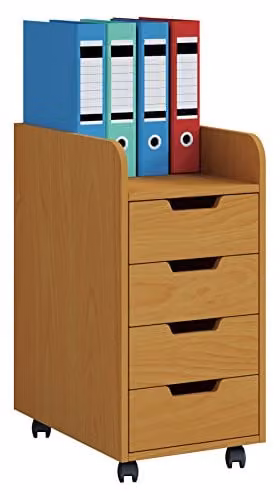 VCM Konal Maxi rollend kastje met 4 laden en 1 plank, beige/beukenlook, B/D/H: 40 x 50 x 74 cm