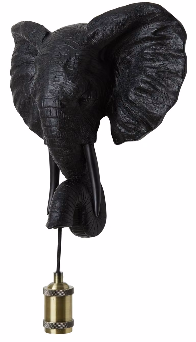Wandlamp Light & Living Elephant mat zwart B: 35 cm, D: 13 cm, H: 36 cm