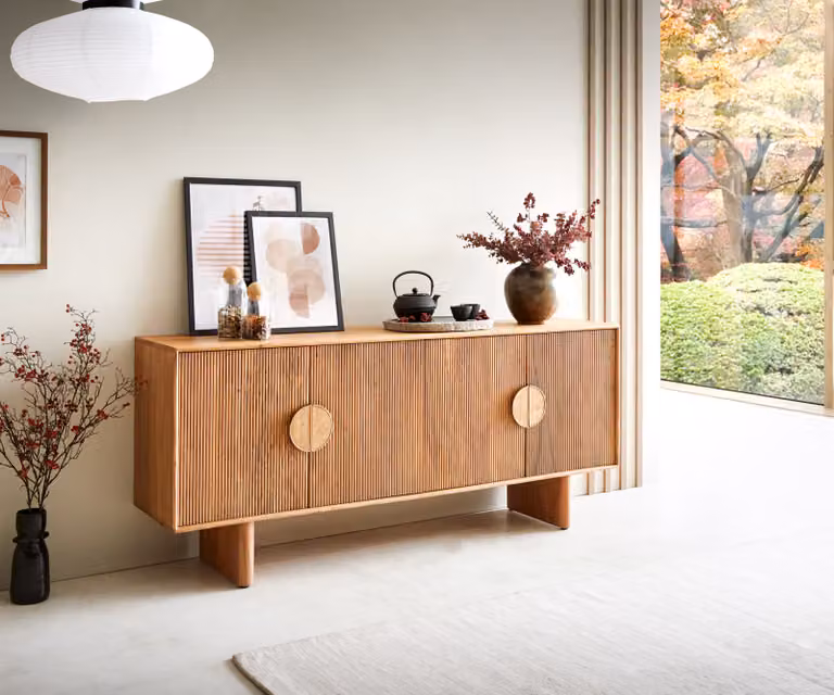 DELIFE Dressoir Surimu van acacia hout, lichtbruin, Breedte: 175 cm