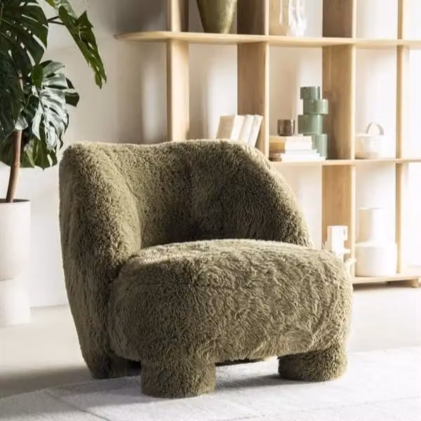 Eleonora Lounge Fauteuil in Groen Boucle Stoff met Armleuningen