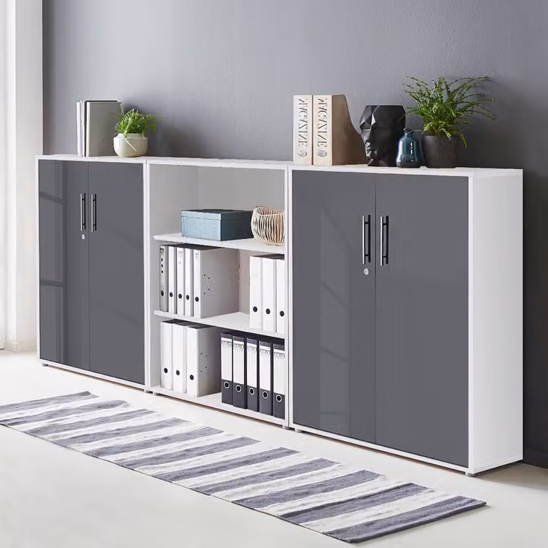 home24 Kastenset 3-delig type A wit en antraciet hoogglans B/D/H: 114 x 33 x 85 cm