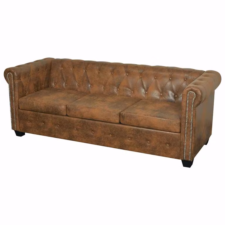 vidaXL Chesterfield 3-Zits Bank - Bruin - Kunstleer