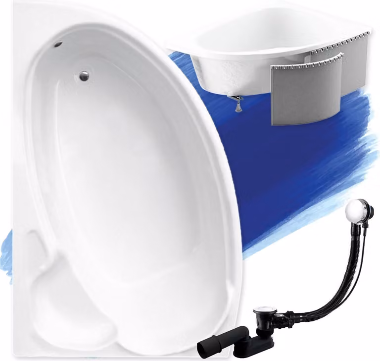 Badland Finezja Hoekbadkuip Links met Isolatie, Afvoer en Poten, Complete 4-in-1 Set, B/D: 170 x 110 cm