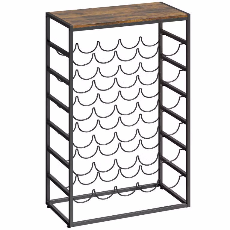 HOMCOM Wijnrek voor 30 flessen, vrijstaand metalen flessenrek, Rustiek Bruin, B/D/H: 59 x 30 x 88,5 cm