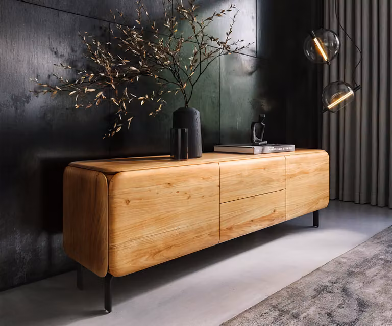 DELIFE TV-meubel Shavani modern, acacia hout en metaal, bruin/zwart, B/D/H: 175 x 40 x 55 cm