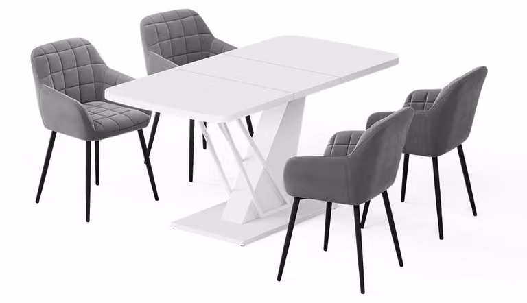 Vicco Fenaro Eettafelset Wit met 4 eetkamerstoelen, B/D/H: 120 x 80 x 76 cm