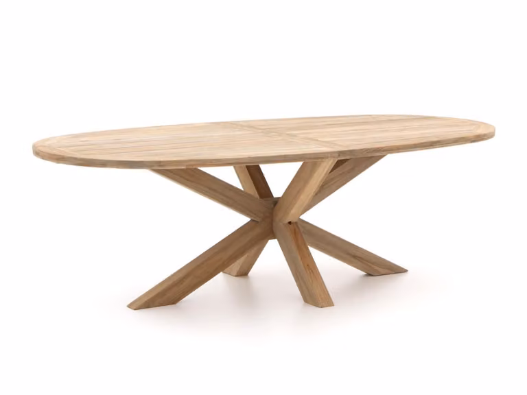 ROUGH Furniture Ovaal Tuintafel van Teakhout - Bruin/Grijs - B: 240 cm, D: 120 cm, H: 76 cm