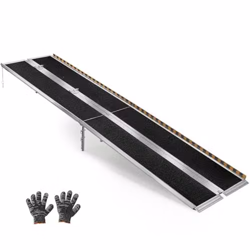 VEVOR Opvouwbare Rolstoelhelling van Aluminium in Zilver en Zwart, Breedte: 73,8 cm, Lengte: 304 cm, Maximale Draagkracht: 27,1 kg
