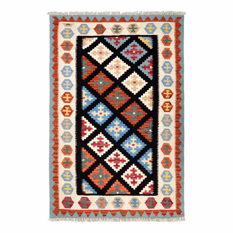 home24 Kelim Gashgai laagpolig vloerkleed zwart multicolor wol B: 101 cm, D: 157 cm