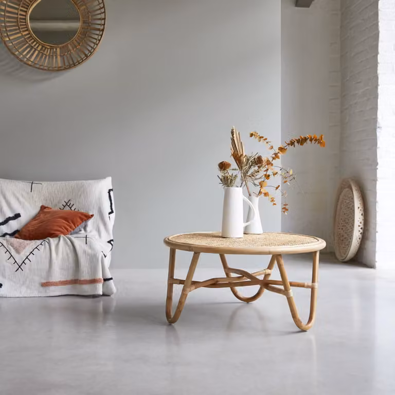 Tikamoon Rotan salontafel Vintage Rattan - Beige - B/D/H: 80 x 80 x 40 cm