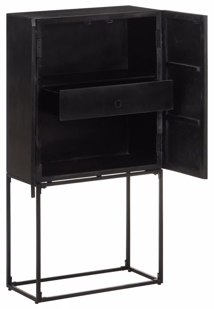 vidaXL Dressoir zwart van massief acacia- en mangohout, B/D/H: 60 x 30 x 120 cm