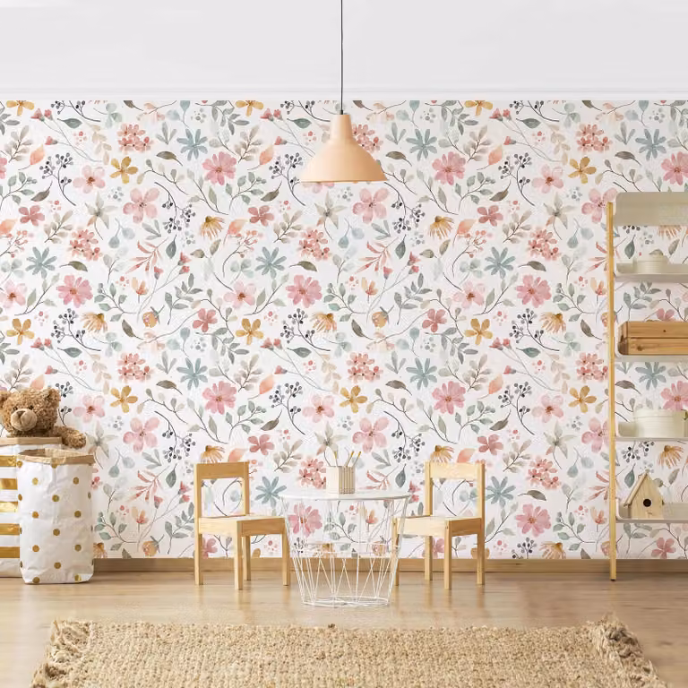 home24 Fotobehang Bloemenpatroon Aquarel Multicolour B: 288 cm, H: 190 cm