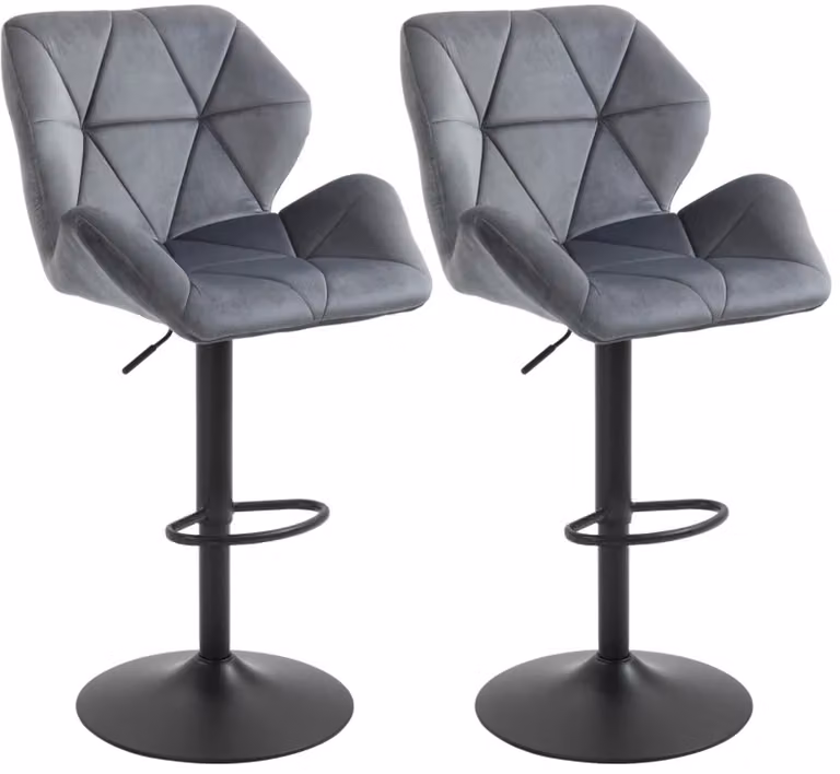 Zylaro Set van 2 Barkrukken met Fluwelen Look, Metalen Frame en Rugleuning, In Hoogte Verstelbaar en 360° Draaibaar