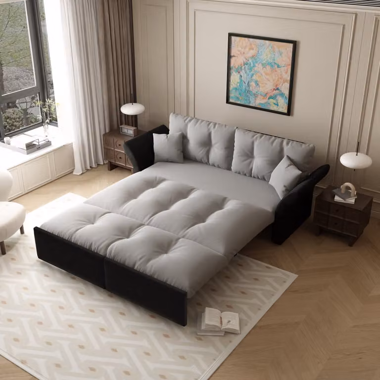 MODENUIT Slaapbank 190 cm - Uitschuifbare 3-in-1 met Chaise Longue en Bedfunctie - Lichtgrijs Velours