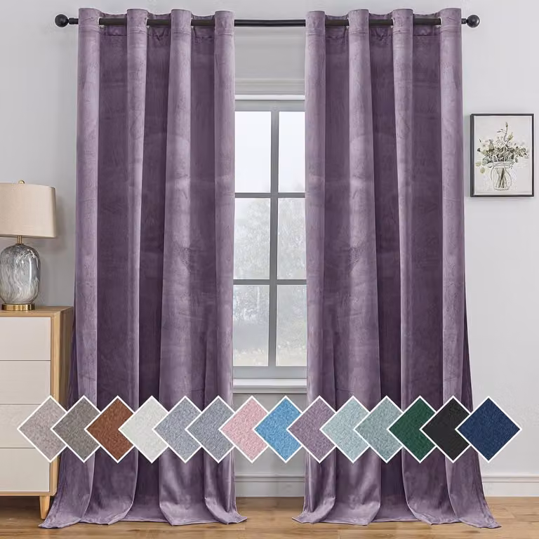Set van 2 Verduisterende Fluwelen Gordijnen met Ringen - Licht Paars - 140 x 180 cm