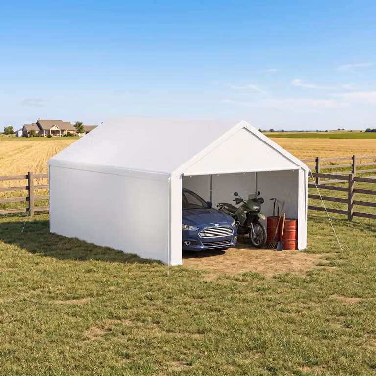 ACXIN Multifunctionele carport-paviljoen met afneembare zijwanden, UV- en waterbescherming, wit, 4 x 6 m