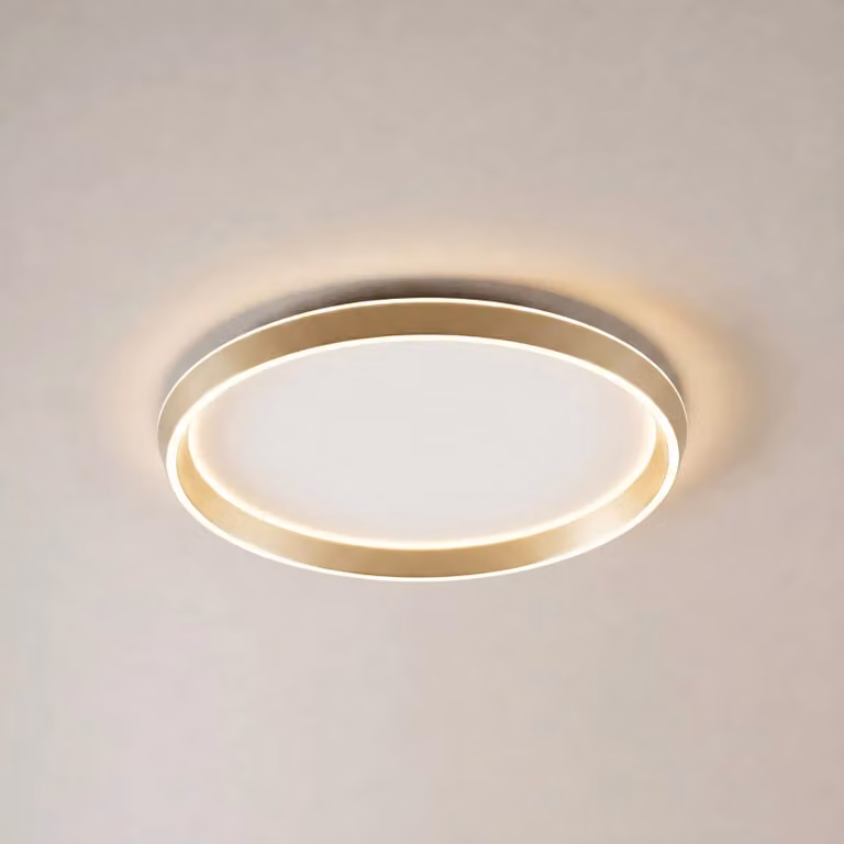 Lucande Rylan LED plafondlamp, rond, goud/messing, dimbaar, Ø 62 cm