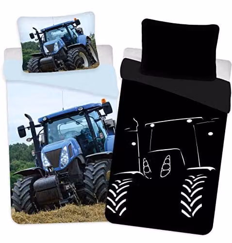 BrandMac Glow in The Dark Traktor Kinderbeddengoedset van Katoen, 135 x 200 cm met Kussensloop 80 x 80 cm