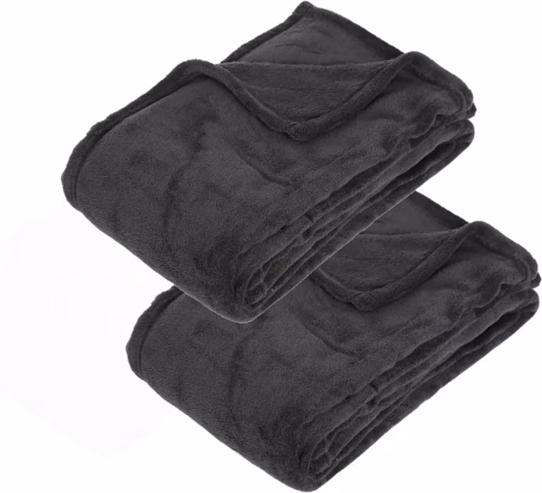 Atmosphera Fleece plaid van 2 stuks - Antraciet - 125 x 150 cm - Polyester