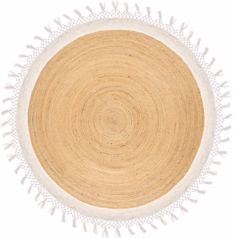 Marts Boho rustiek rond vloerkleed van jute en katoen - Beige/Wit - ø 200 cm