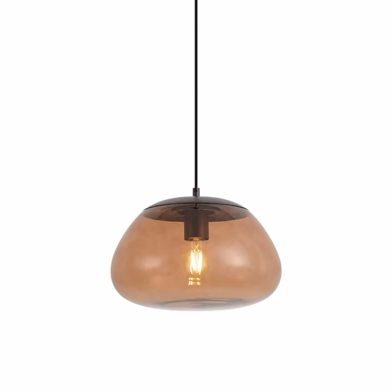 Qazqa Retro hanglamp bruin met glazen koepel en E27 fitting