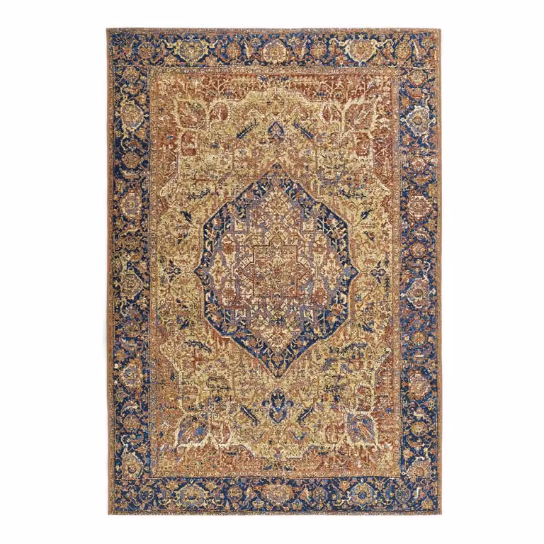 home24 Outdoor-vloerkleed Funky Orient One goud/blauw mixweefsel B: 80 cm, L: 165 cm