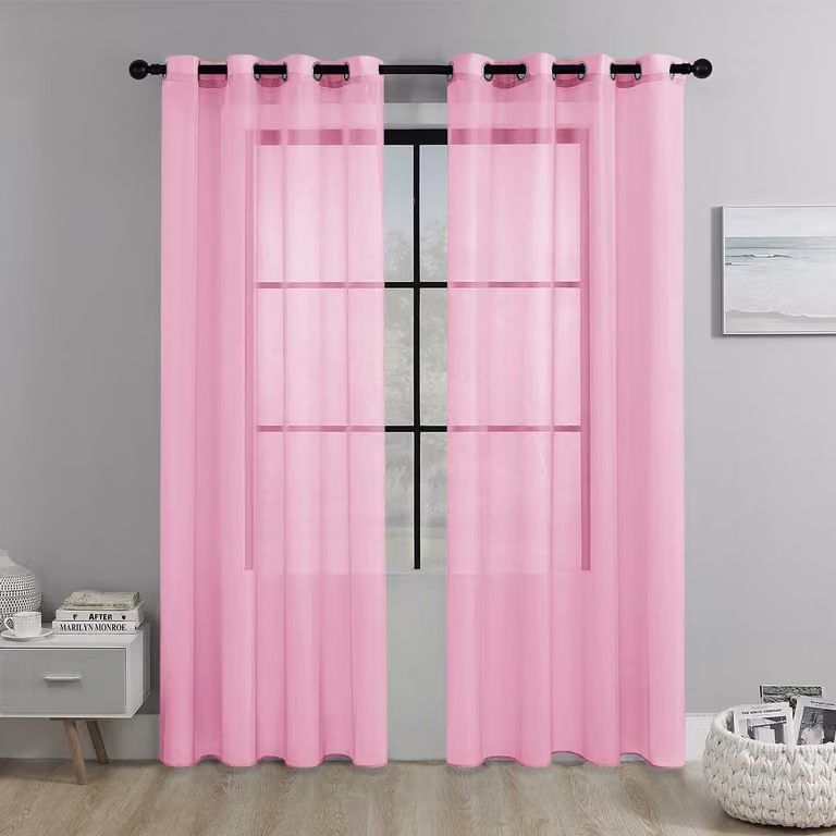 Tweedelige transparante plooigordijnen voor slaapkamer en woonkamer, Roze, B/H: 134 x 160 cm