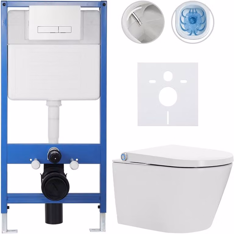 Cerano Complete WC-set Profi/Cronus Standard met Slim/Wit WC-knop, wit glanzend, voor wandmontage, B: 59,3 cm, D: 38,4 cm