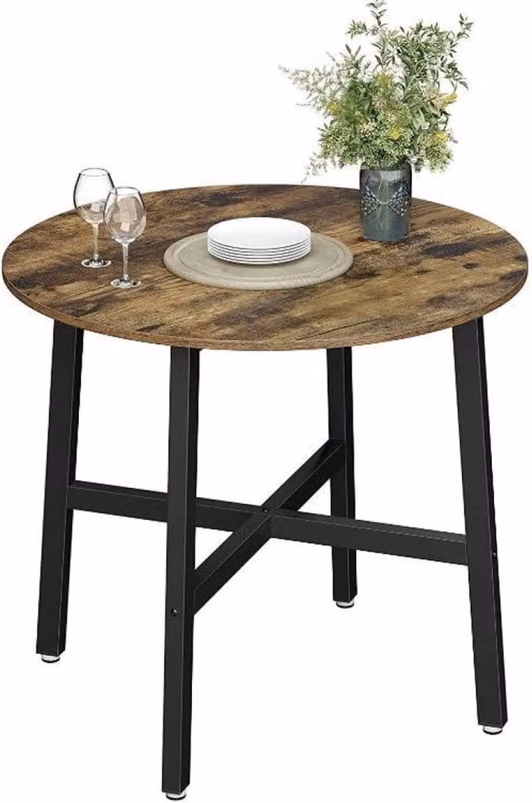 MAZAZU Ronde Eettafel Industrieel - Hout/Metaal - Zwart/Bruin