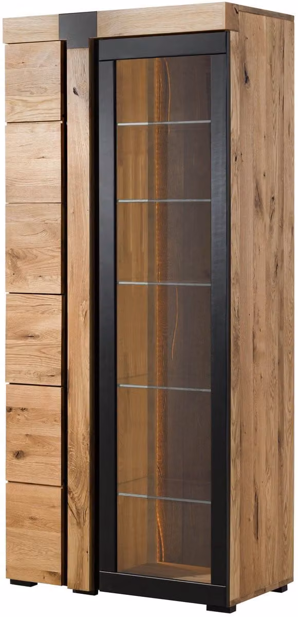Massivmoebel24 Vitrine Rotterdam van massief wilde eikenhout, blank geolied, B: 80 cm, D: 45 cm, H: 180 cm