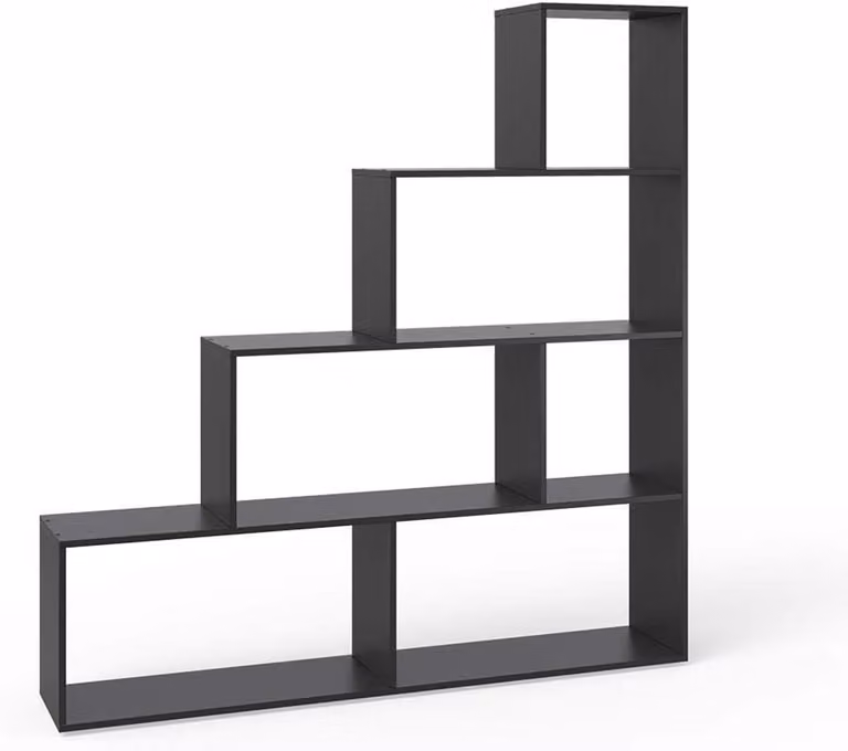Zwart ladder boekenrek en opbergkast voor de woonkamer - B/D/H: 155 x 6 cm x 163 cm