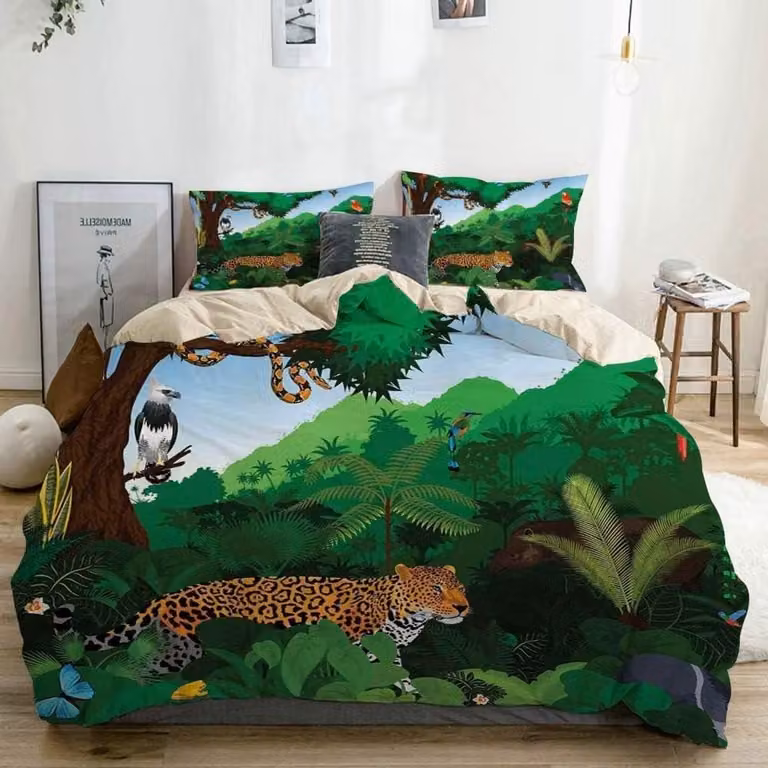 3-delige dekbedovertrek set met tropische dierenprint in beige voor volwassenen