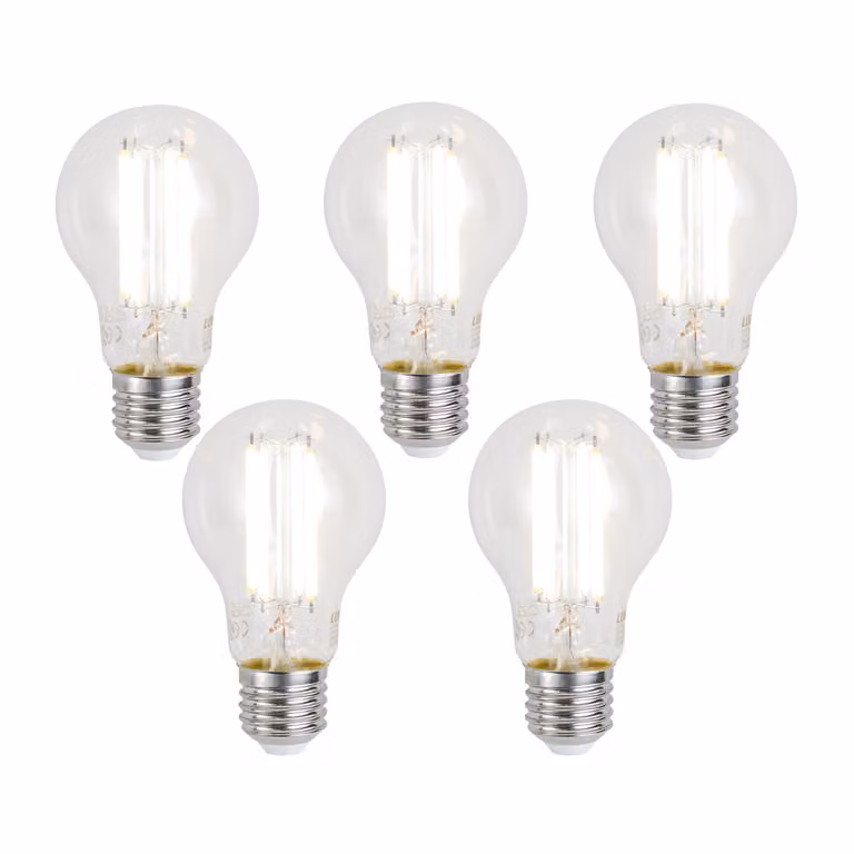 LUUMR Set van 5 Smart E27 LED lampen, Zigbee, Dimbare CCT, Transparant Glas, 7W