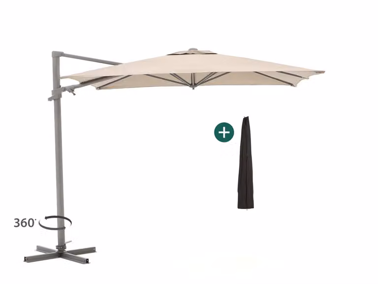 Shadowline Francisco Parasol Beige Aluminium Cantilever Modern met Hoes B/D/H: 244 x 244 x 260 cm