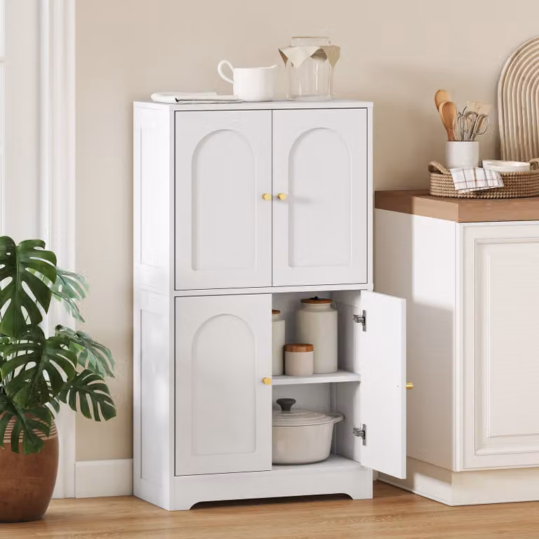 HOMCOM Buffetkast Wit met 4 Gebogen Deuren en 2 Verstelbare Planken, B/D/H: 60 x 30 x 110 cm