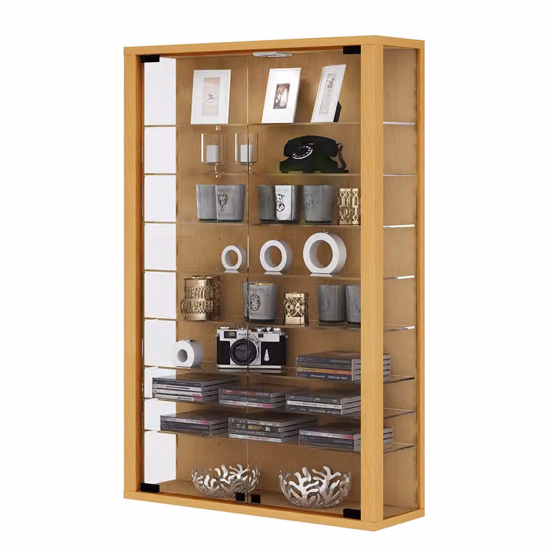 VCM Vitrosa mini-vitrine voor wandmontage, beige/hout, B: 90 cm, H: 59 cm, D: 18 cm