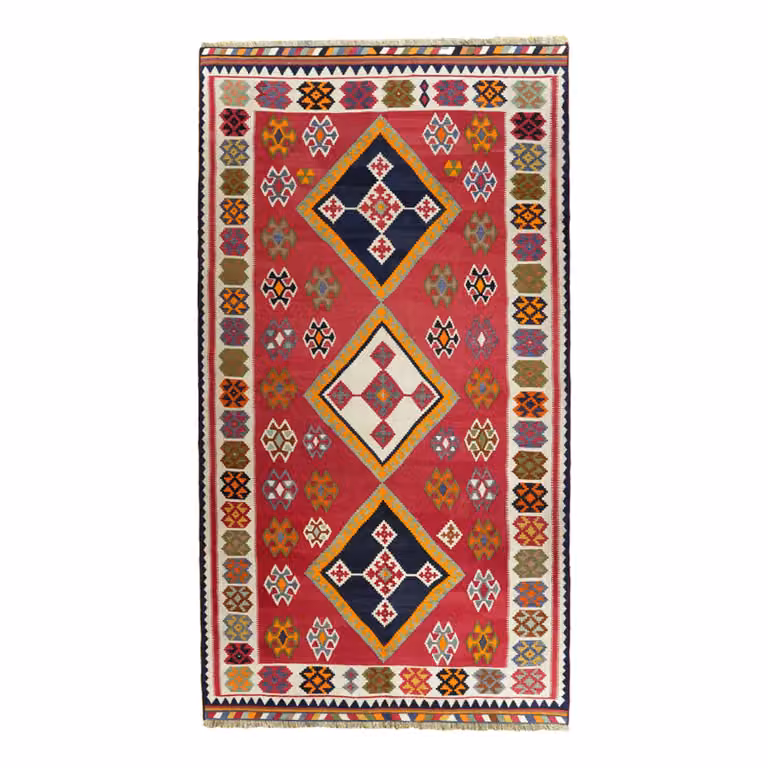 home24 Kelim Gashgai laagpolig vloerkleed rood multicolor wol B: 158 cm, D: 290 cm